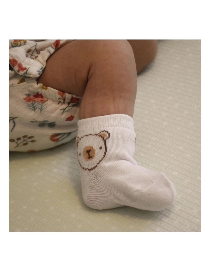 3pc Cotton Socks Bear Print Soft Baby Apparel Gift Set image 3