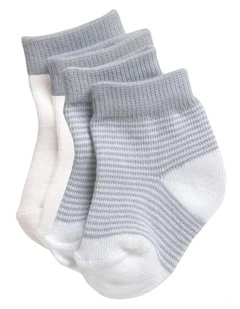 2pc Preemie Fashion Socks Cotton Blend Grip Sole Grey & White