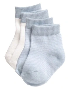 2pc Preemie Fashion Socks Cotton Blend Grip Sole Blue & White