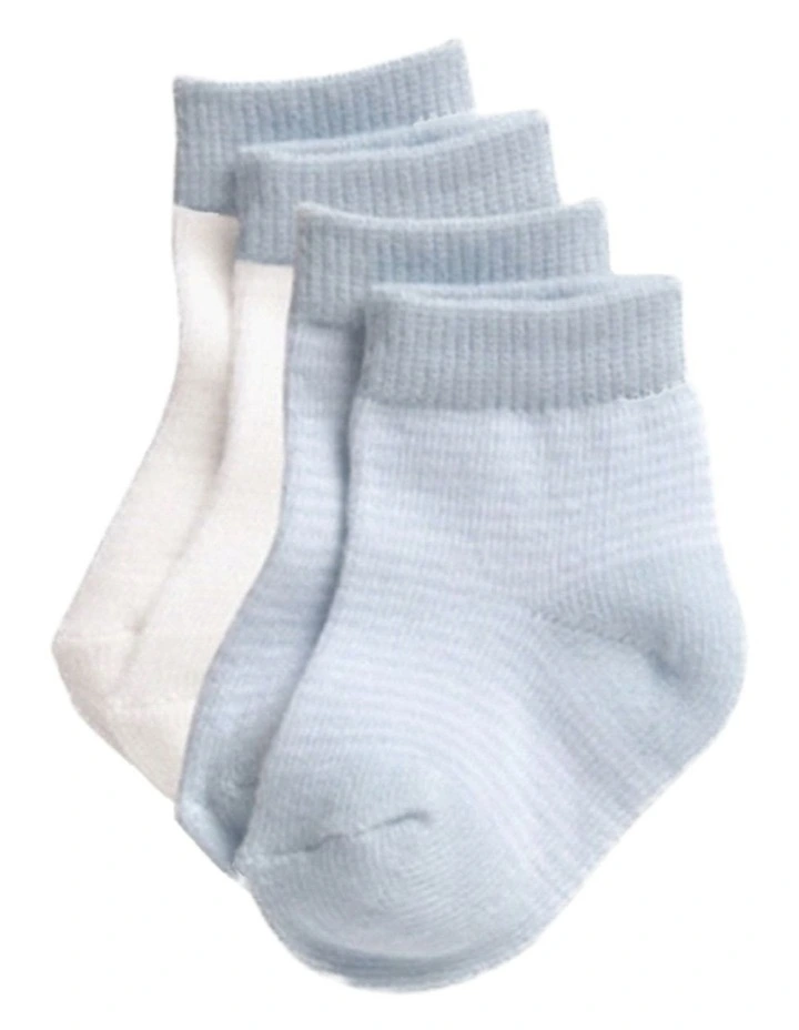 2pc Preemie Fashion Socks Cotton Blend Grip Sole Blue & White image 1