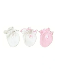 3pc Essential Mittens Cotton Blend With Satin B Pink & White