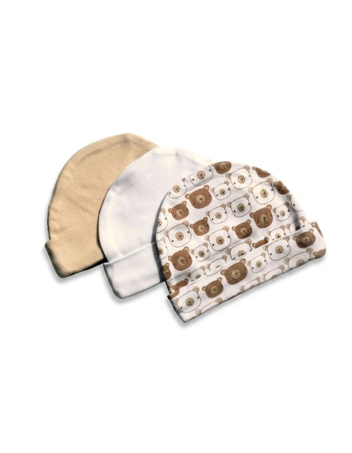 3pc Newborn Bear Print Cotton Caps Soft Baby Apparel Hats image 1