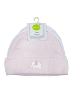 3pc Knitted Newborn Caps Cotton Blend Baby Hats Pink & White
