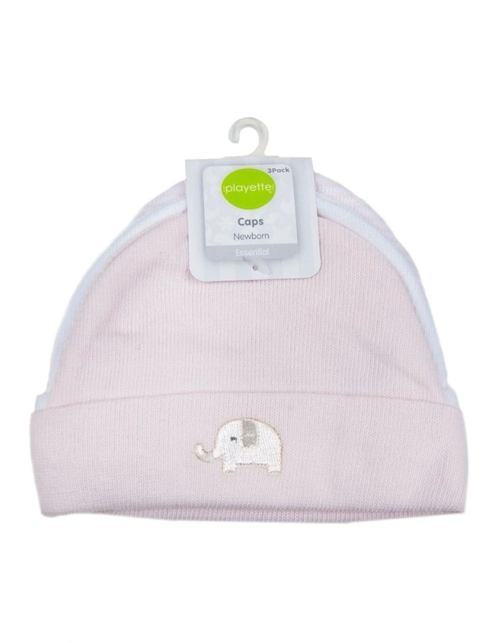 3pc Knitted Newborn Caps Cotton Blend Baby Hats Pink & White image 1