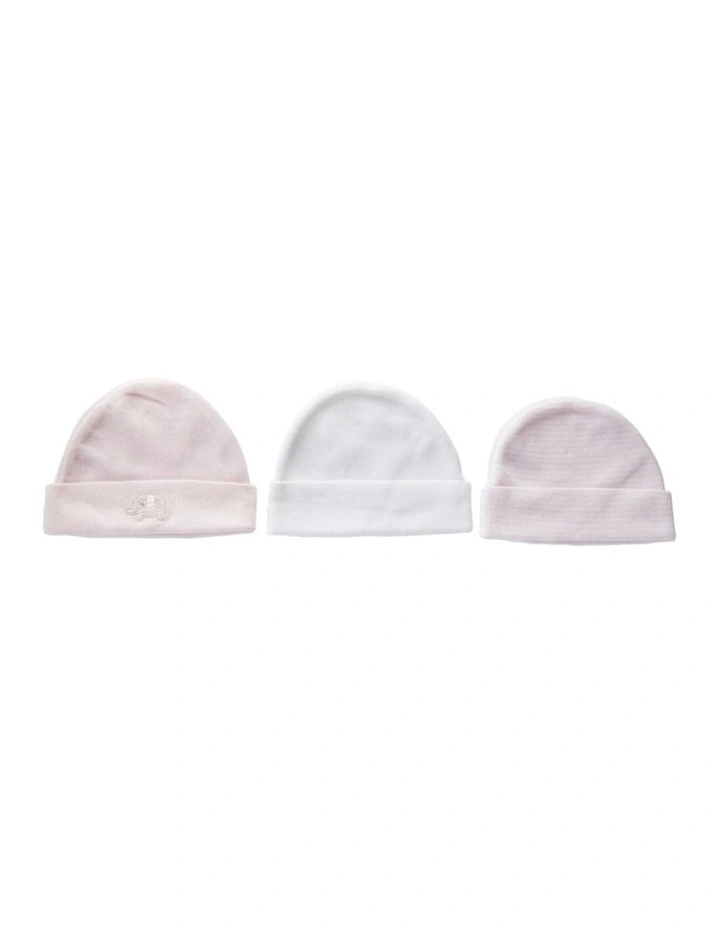 3pc Knitted Newborn Caps Cotton Blend Baby Hats Pink & White image 2