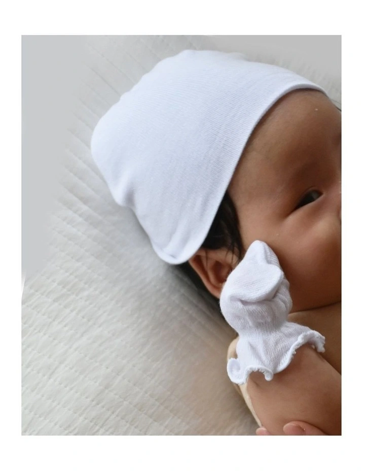 3pc Knitted Newborn Caps Cotton Blend Baby Hats Pink & White image 3