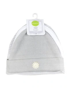 3pc Knitted Newborn Caps Cotton Blend Baby Hats Grey & White
