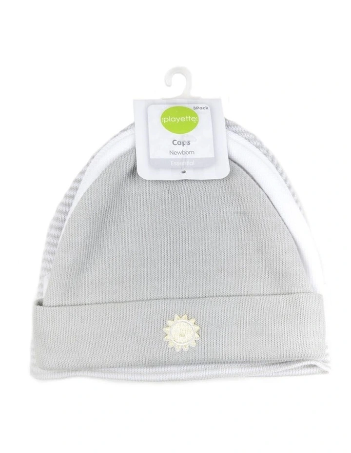 3pc Knitted Newborn Caps Cotton Blend Baby Hats Grey & White image 1