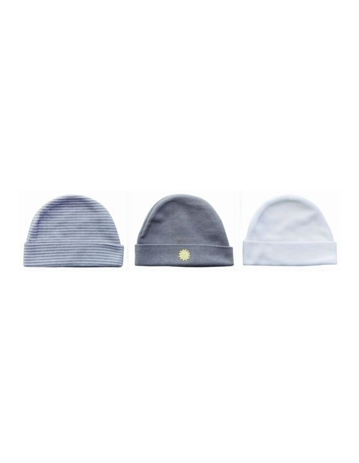 3pc Knitted Newborn Caps Cotton Blend Baby Hats Grey & White image 2