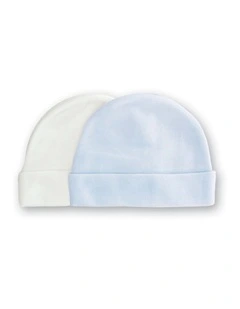 2pc Bamboo Newborn Cape Soft Breathable Baby Hats White & Blue
