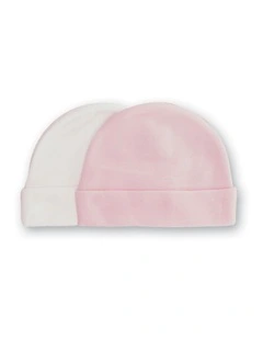 2pc Bamboo Newborn Caps Soft Breathable Baby Hats White & Pink
