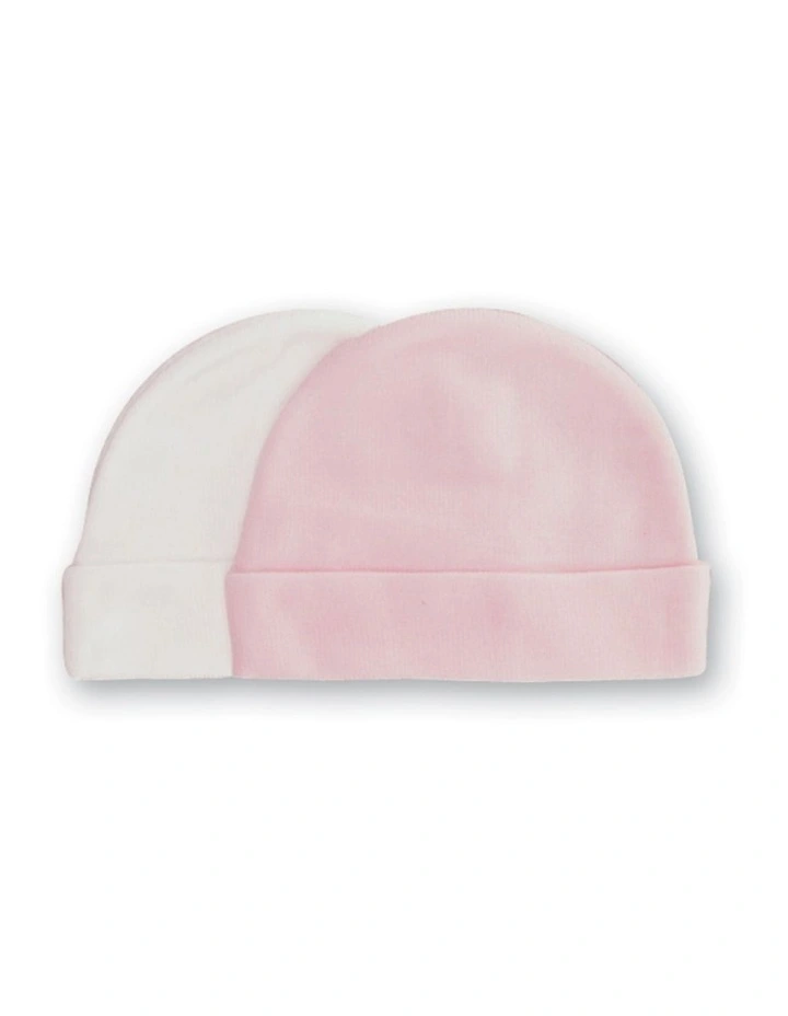 2pc Bamboo Newborn Caps Soft Breathable Baby Hats White & Pink image 1