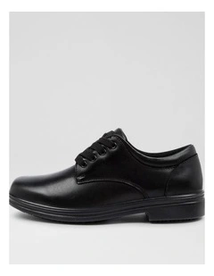 Solar Senior B Black Leather Lace Up Flats