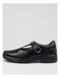 Spire Senior Black Leather Flat Shoes
