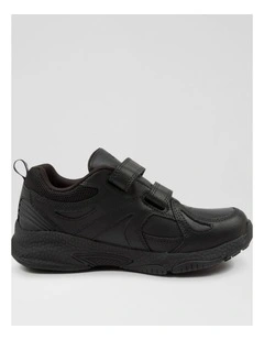 Tempo Junior Adjustable Black Leather Sneakers