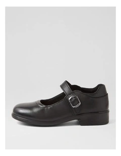 Molly Junior Black Print Leather Flat Shoes