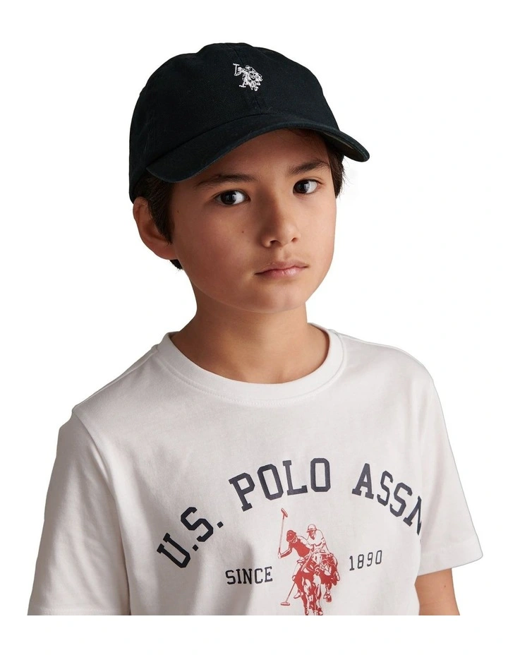 Boys Washed Outline Logo Cap Black Bright White DHM image 1