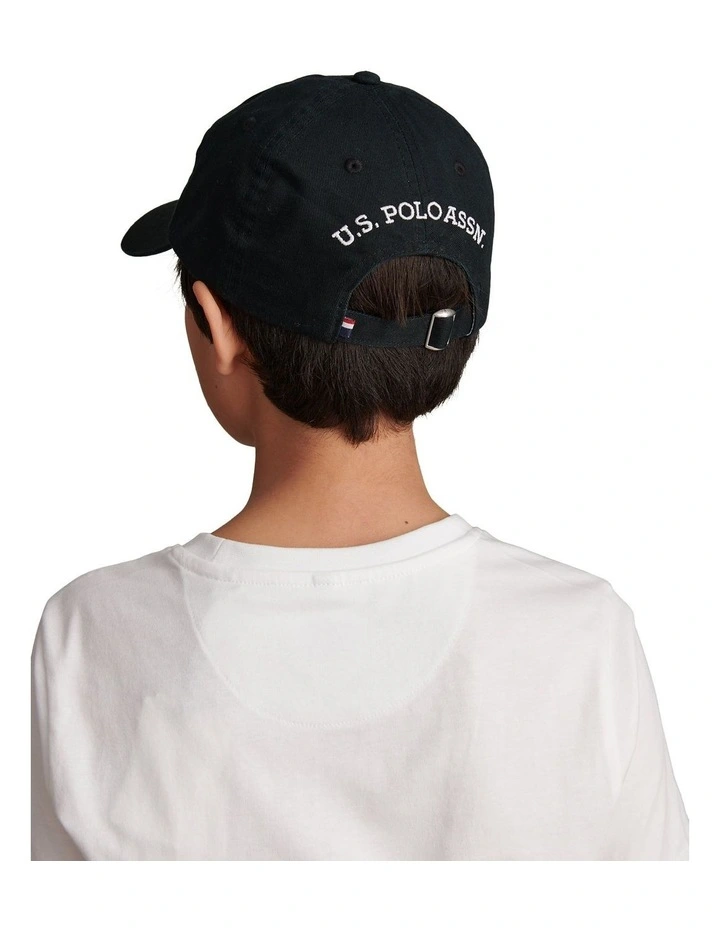 Boys Washed Outline Logo Cap Black Bright White DHM image 2