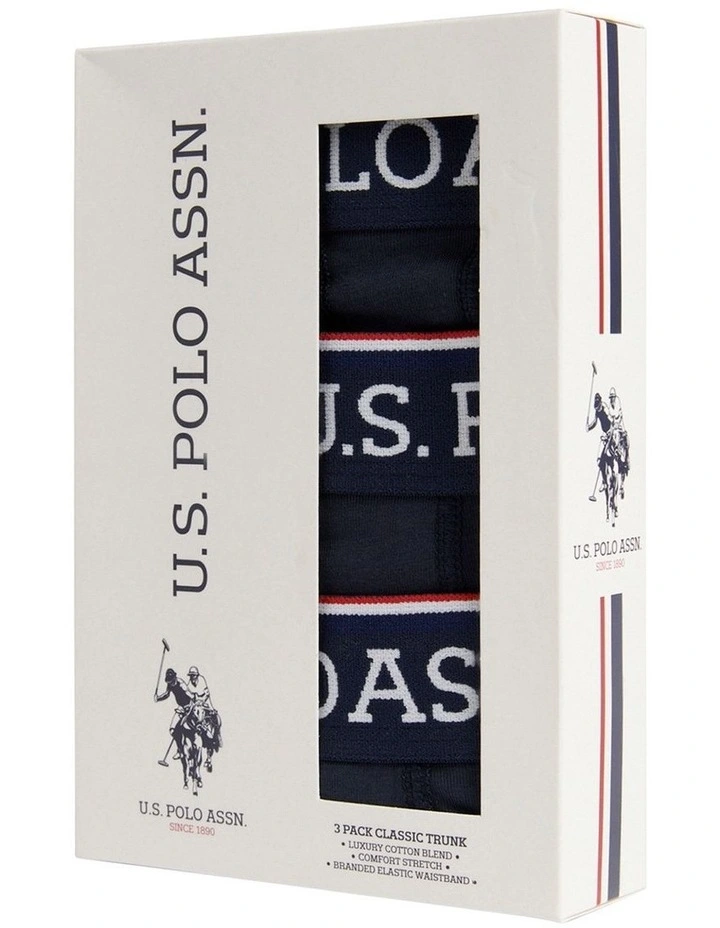 Boys USPA Trunk 3 Pack in Dark Sapphire Navy / White DHM image 3