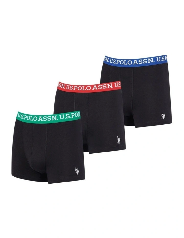 Boys USPA Contrast Waistband Trunk 3 Pack in Black image 1