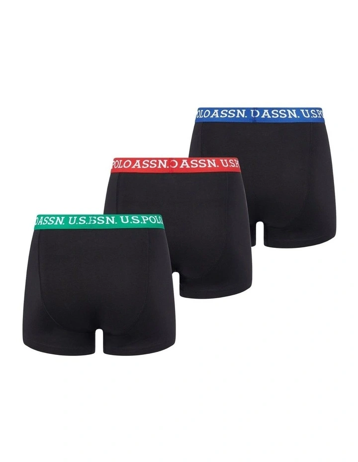 Boys USPA Contrast Waistband Trunk 3 Pack in Black image 2