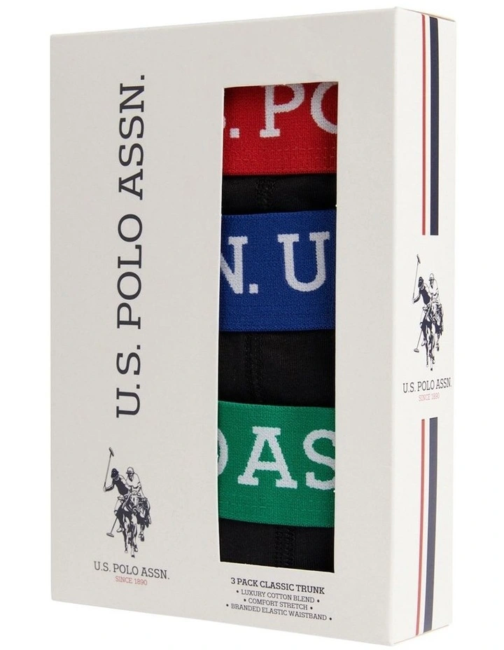 Boys USPA Contrast Waistband Trunk 3 Pack in Black image 3