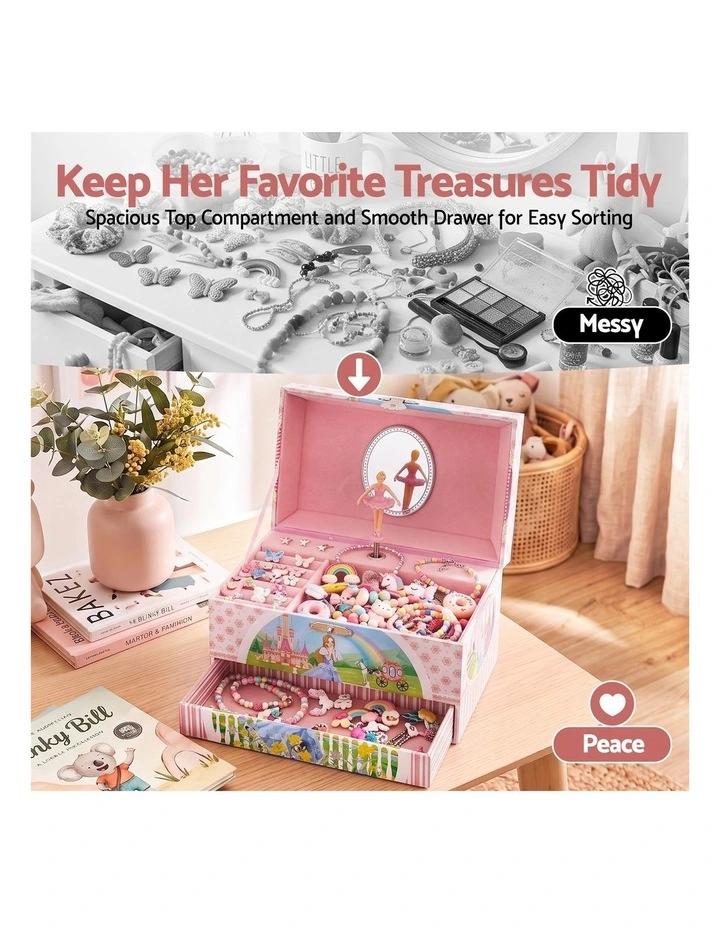 Kids Jewellery Box Organiser for Girls Kids Music Box with Drawer image 6