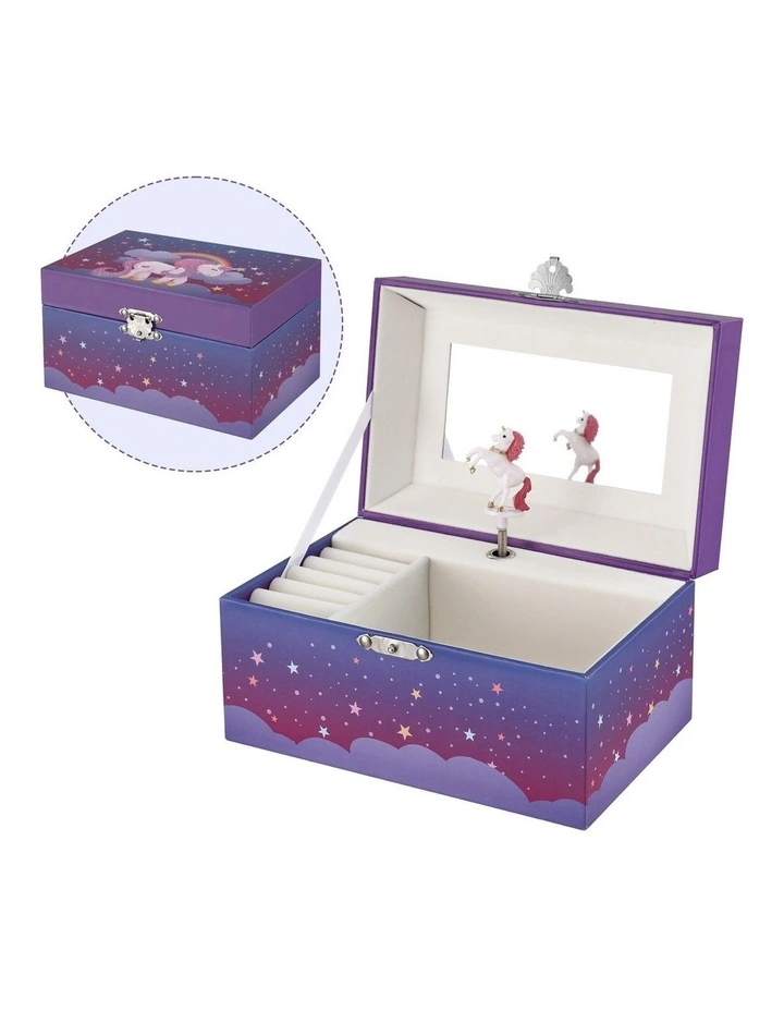 Kids Jewellery Box Organiser for Girls Kids Music Box Unicorn Purple image 1