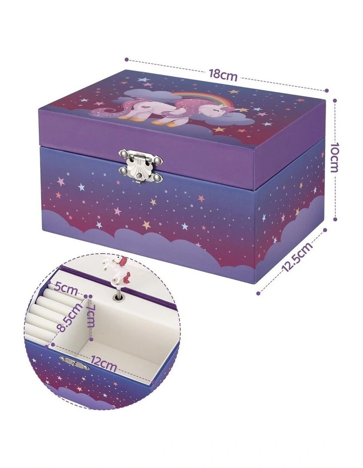 Kids Jewellery Box Organiser for Girls Kids Music Box Unicorn Purple image 2