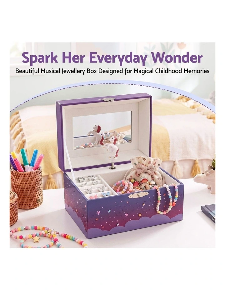Kids Jewellery Box Organiser for Girls Kids Music Box Unicorn Purple image 4