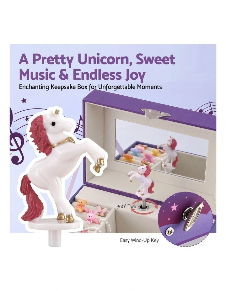 Kids Jewellery Box Organiser for Girls Kids Music Box Unicorn Purple image 5