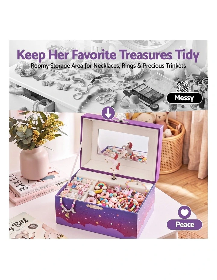 Kids Jewellery Box Organiser for Girls Kids Music Box Unicorn Purple image 6