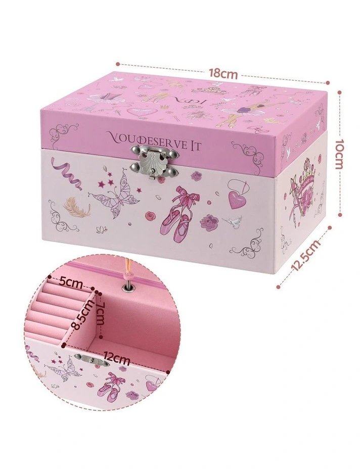 Kids Jewellery Box Organiser for Girls Kids Music Box Princess Pink image 2
