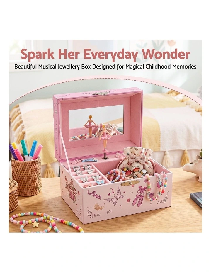 Kids Jewellery Box Organiser for Girls Kids Music Box Princess Pink image 4
