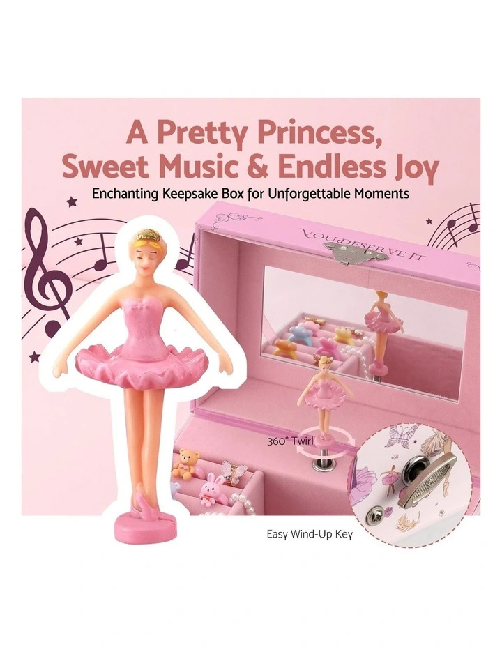 Kids Jewellery Box Organiser for Girls Kids Music Box Princess Pink image 5