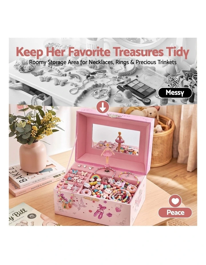Kids Jewellery Box Organiser for Girls Kids Music Box Princess Pink image 6
