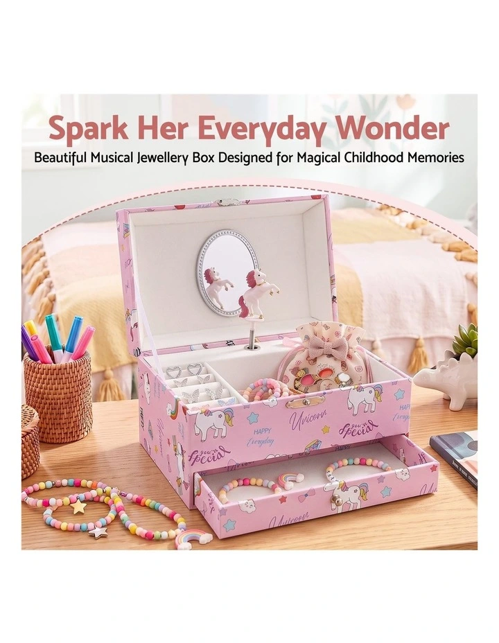 Kids Jewellery Box Organiser for Girls Kids Music Box with Mirror image 4