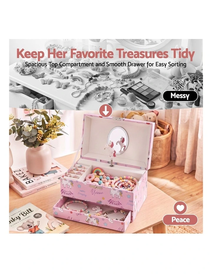 Kids Jewellery Box Organiser for Girls Kids Music Box with Mirror image 6