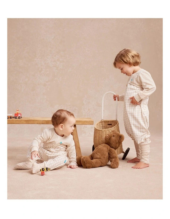Love to Dream Sleep Suit Long Sleeve 1.0 TOG Original Cotton Houndstooth Tan image 2