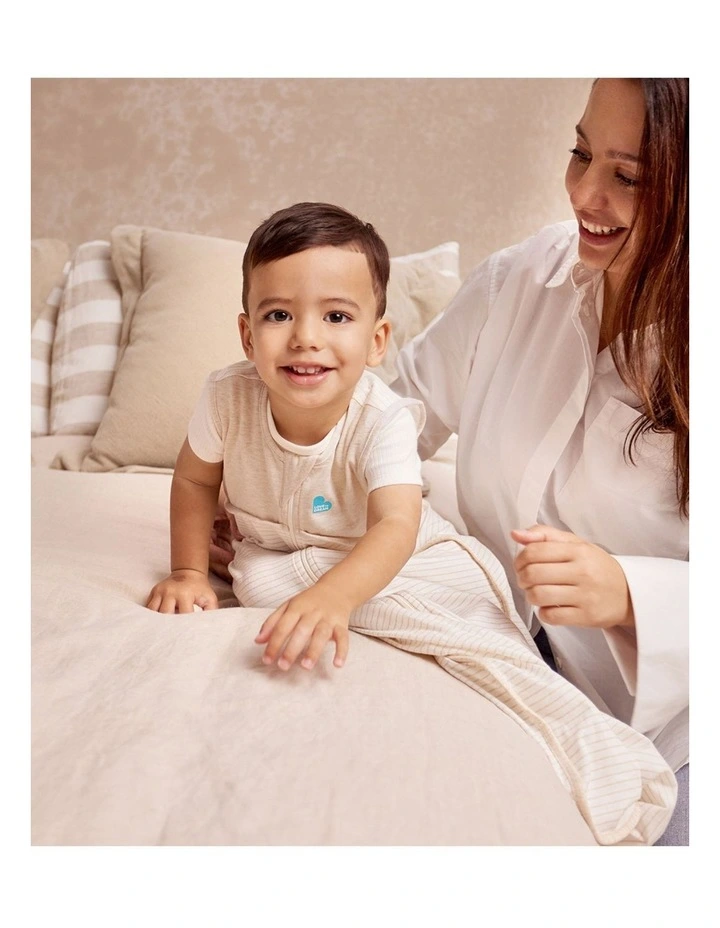 Sleep Suit Sleeveless 0.2 TOG Cotton Breton Stripe Tan image 3