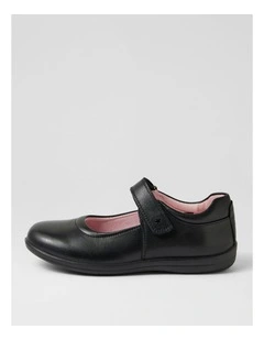 Ellie Junior E Black Daisy Insole Leather Mary Janes