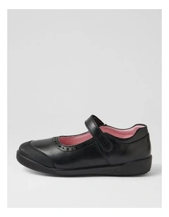 Kiara Junior E Black Daisy Insole Leather Mary Janes