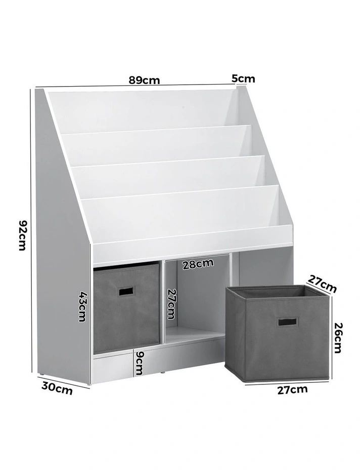 Oikiture Kids Bookshelf Toy Box Organiser Display Shelf Magazine Storage Rack image 3