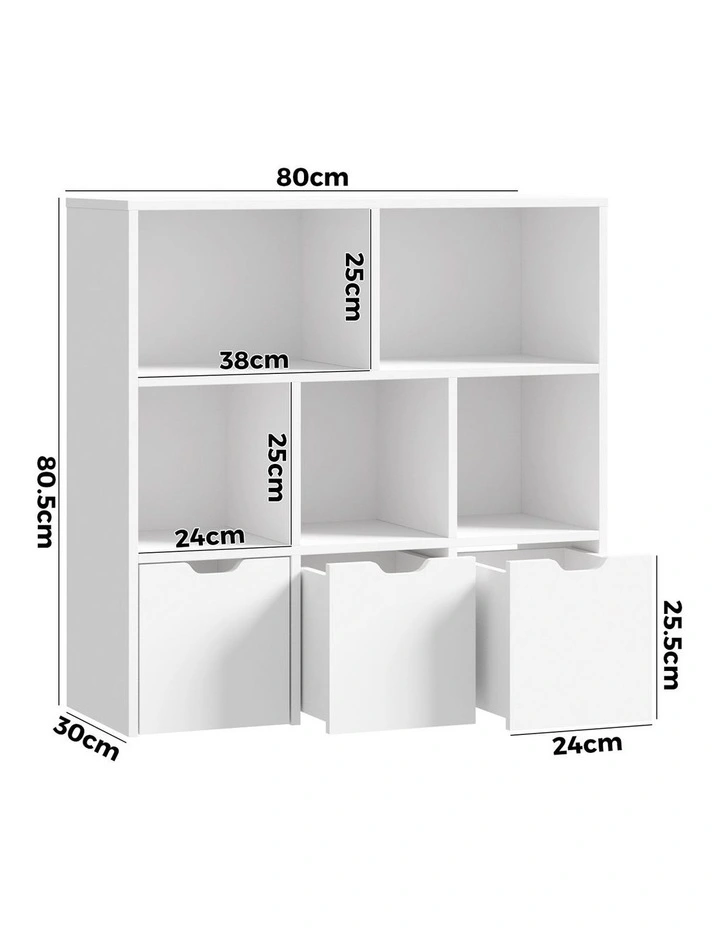 Oikiture Kids Bookcase Toy Organiser Cabinet With Removable Box Storage White image 3