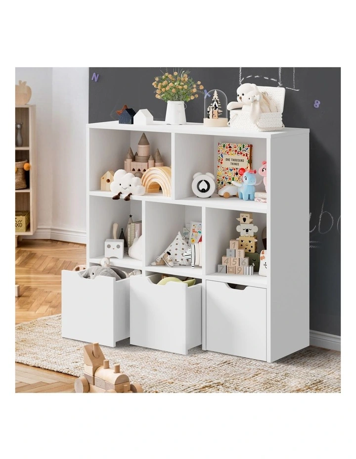 Oikiture Kids Bookcase Toy Organiser Cabinet With Removable Box Storage White image 4