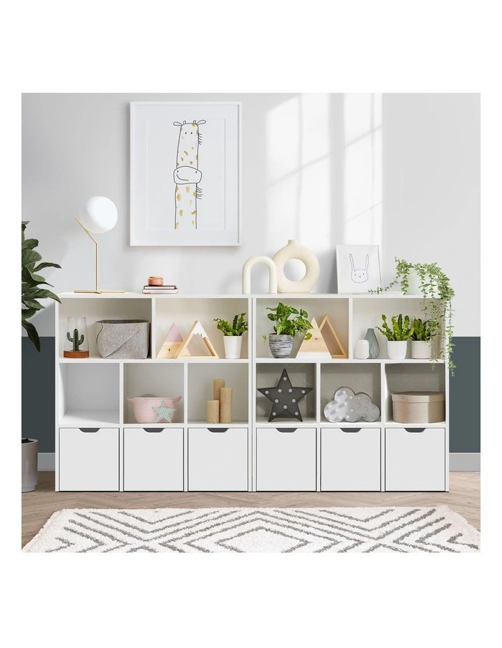 Oikiture Kids Bookcase Toy Organiser Cabinet With Removable Box Storage White image 5
