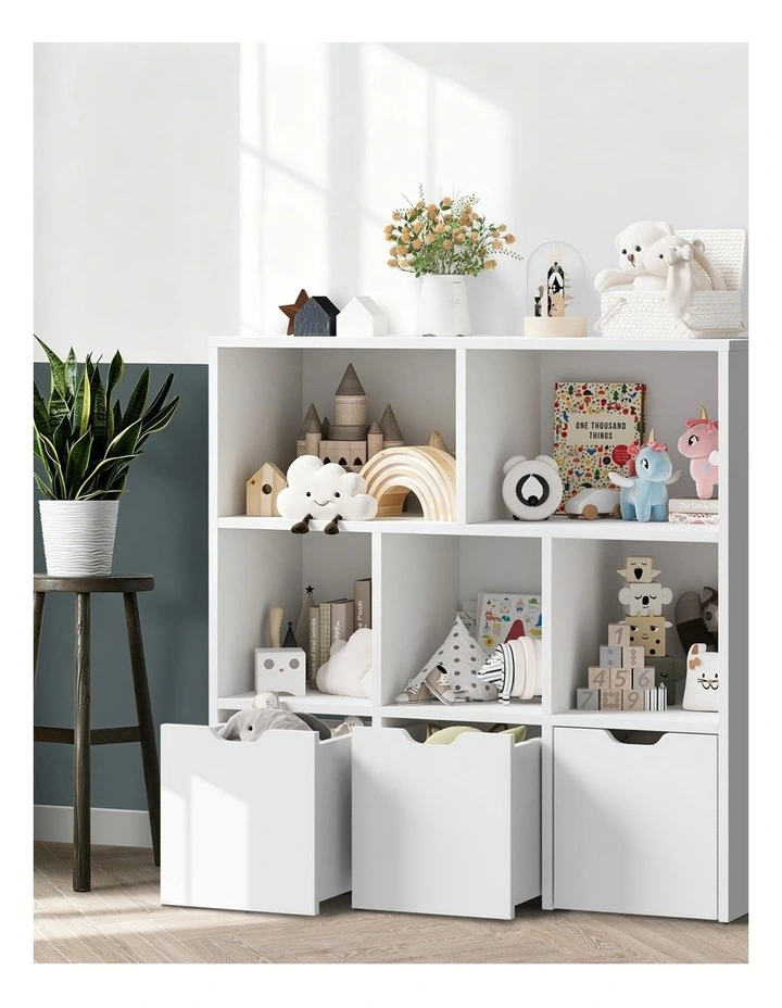Oikiture Kids Bookcase Toy Organiser Cabinet With Removable Box Storage White image 7