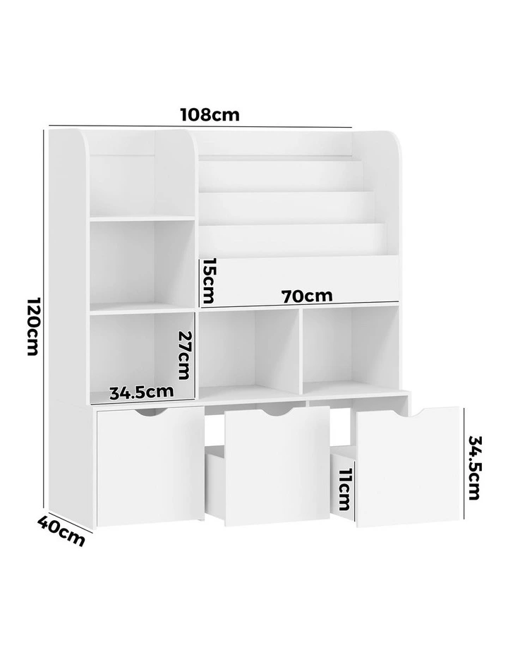 Oikiture Kids Bookcase Toy Organiser Cabinet Bookshelf With Chest Storage image 3