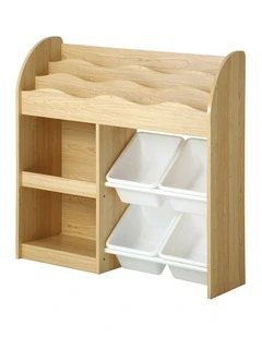 Oikiture Kids Bookshelf 4 Bins Toy Box Storage Organiser Display Shelf