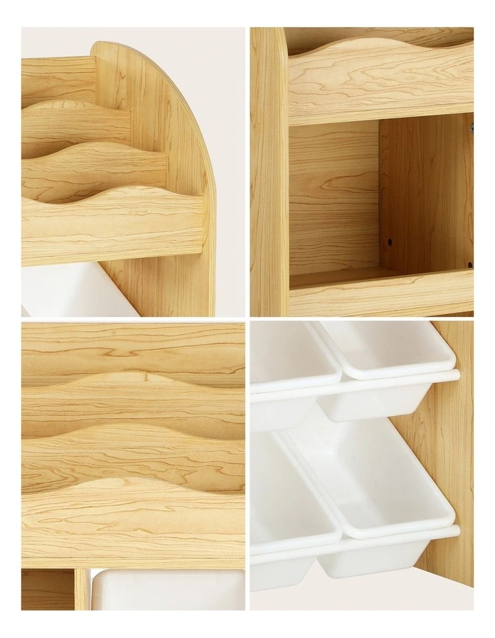 Oikiture Kids Bookshelf 4 Bins Toy Box Storage Organiser Display Shelf image 6
